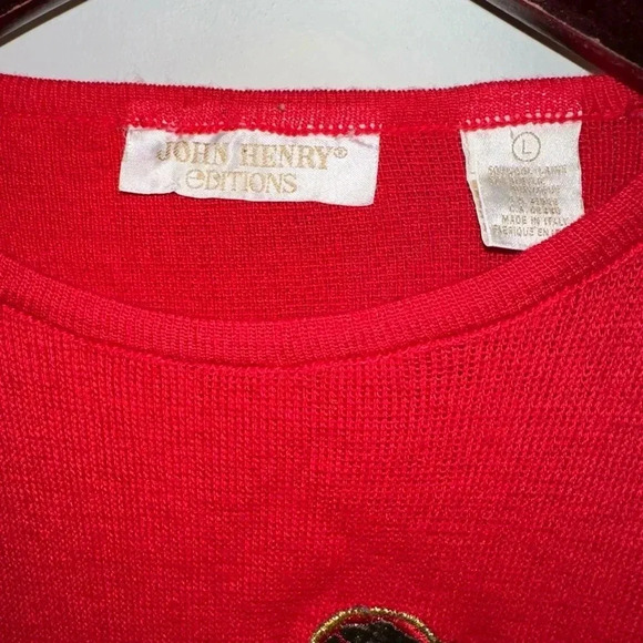 VINTAGE Women's John Henry Editions Sweater L, Red & Gold, Embroidery - Picture 9 of 16